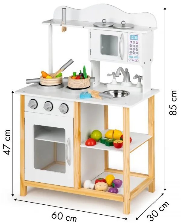 Drevená kuchynka pre deti, biela + príslušenstvo Ecotoys