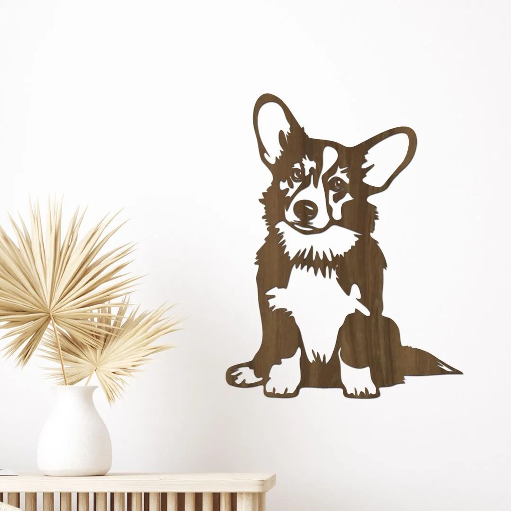 dřevo života Drevená dekorácia psa Corgi Rozmery - cm: 45x60, Zvoľte farbu dekoru: Bílá