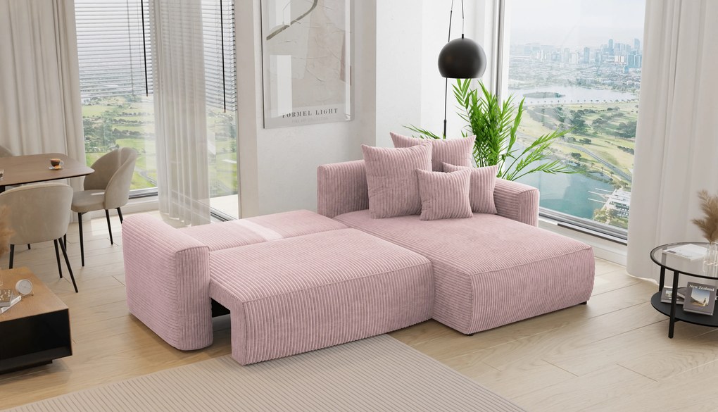 Rohová sedačka Baria (P) (púdrovo ružová). Akcia -20%. Vlastná spoľahlivá doprava až k Vám domov. 1133094