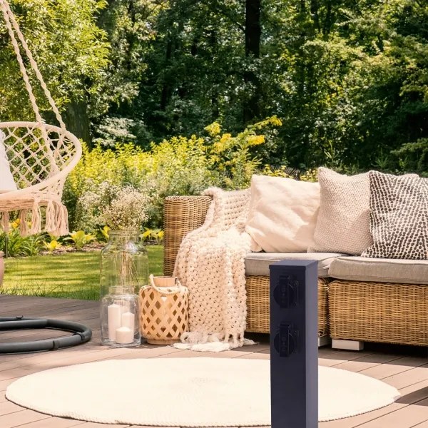 Vonkajší zásuvkový stĺpik 2Z SCHUKO 230V IP44 40 cm čierna