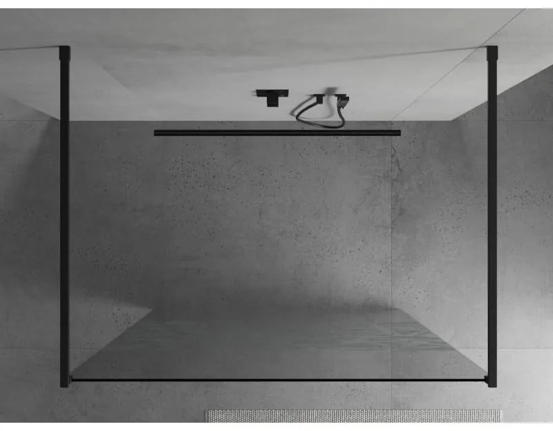 Mexen Kioto, priechodná sprchová zástena 120 x 200 cm, 8mm sklo číre/biely vzor, 2x čierna stabilizačná rozpera, 800-120-002-70-85
