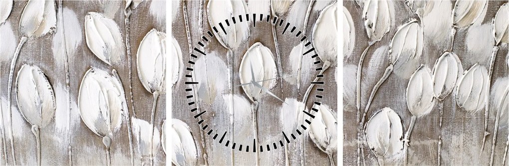 Obraz - Štruktúrované tulipány (s hodinami) (90x30 cm)
