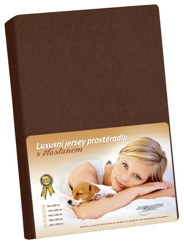 Bellatex Jersey prestieradlo s elastanom hnedá, 180 x 200 cm