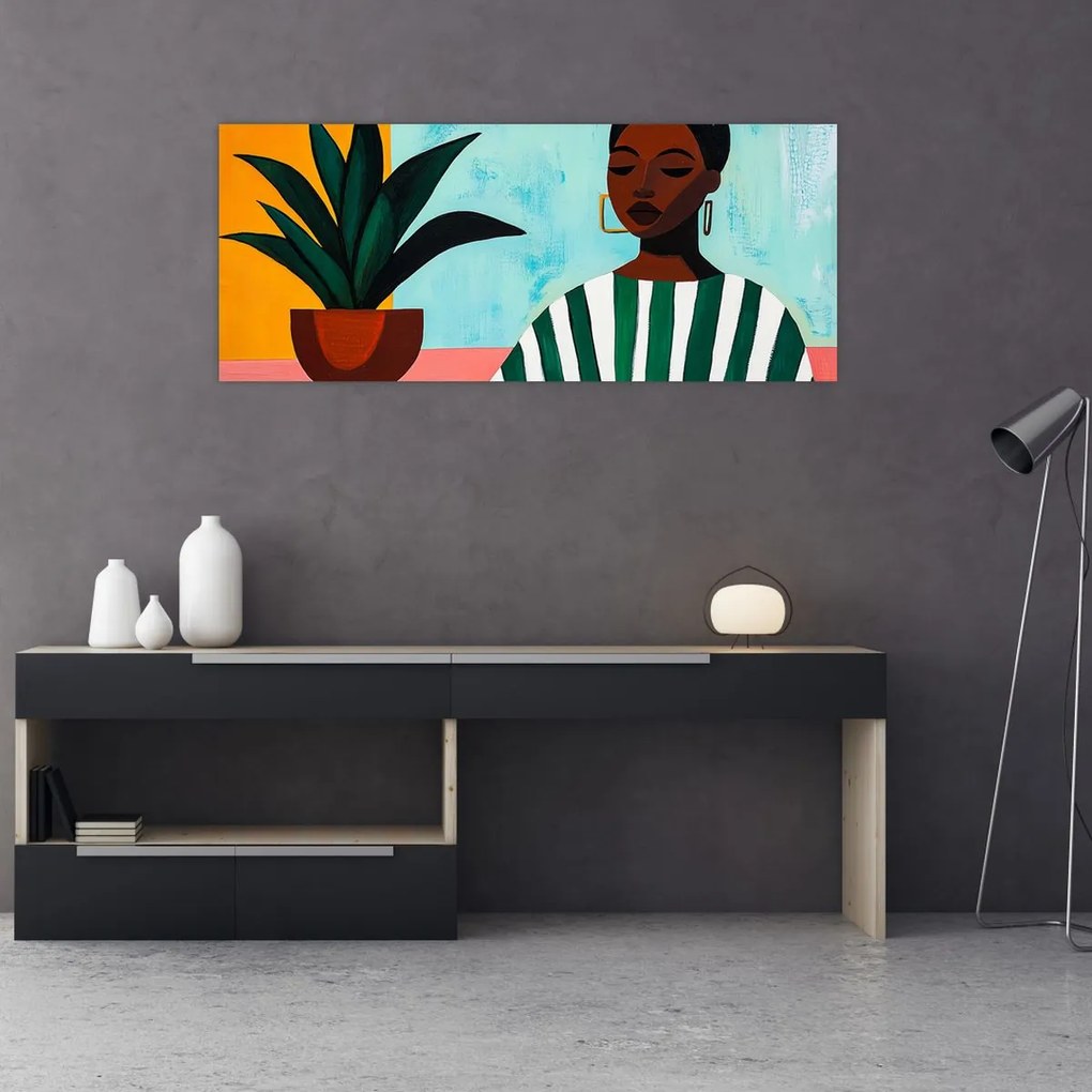 Obraz - Žena s kvetinou (120x50 cm)