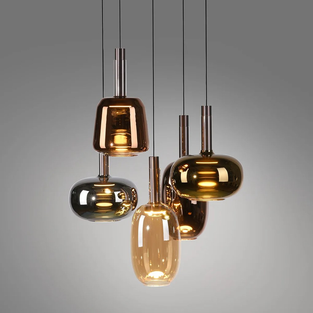 Závesná lampa čierna s viacfarebným sklom okrúhla vrátane LED 6-svetiel Easylift - Irides