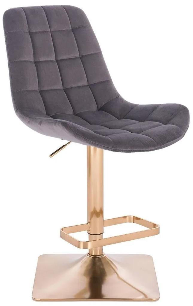 LuxuryForm Barová stolička PARIS VELUR na zlatej hranatej podstave - šedá