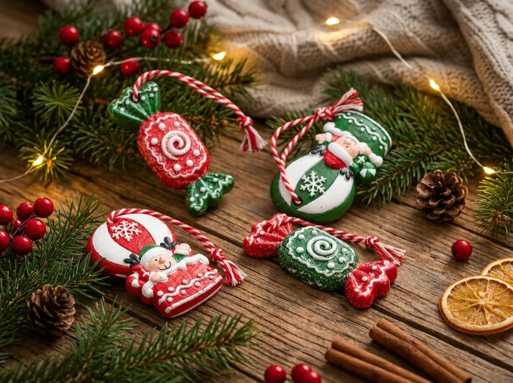 Súprava 4 ks vianočných ozdôb CANDY ELF 6 cm