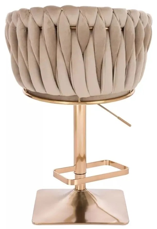 LuxuryForm DESIGN Barová stolička NORDEN VELUR na zlatej hranatej podstave - latte