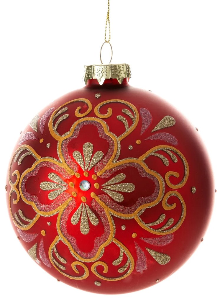 SKLENENÁ VIANOČNÁ BANKA NA STROMČEK SADA 4 KS (FI) 10 CM VZOROVANÁ