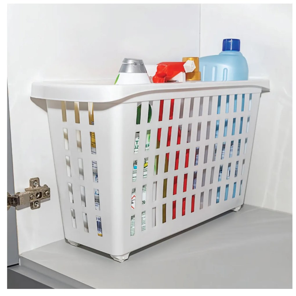 Úložný box s kolieskami, atypicky úzky, biely, Agnes, 20 l, 46 x 18 x 26
