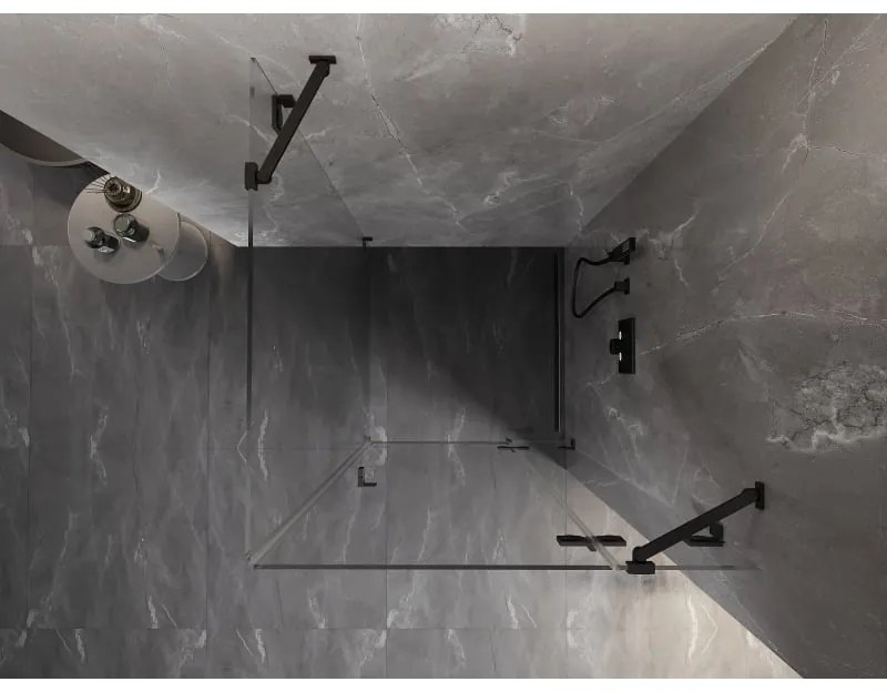 Mexen Lunar, pravostranný výklopný sprchový kút 90 x 90 cm, 8mm číre sklo, čierny profil, 834-090-090-70-00-P