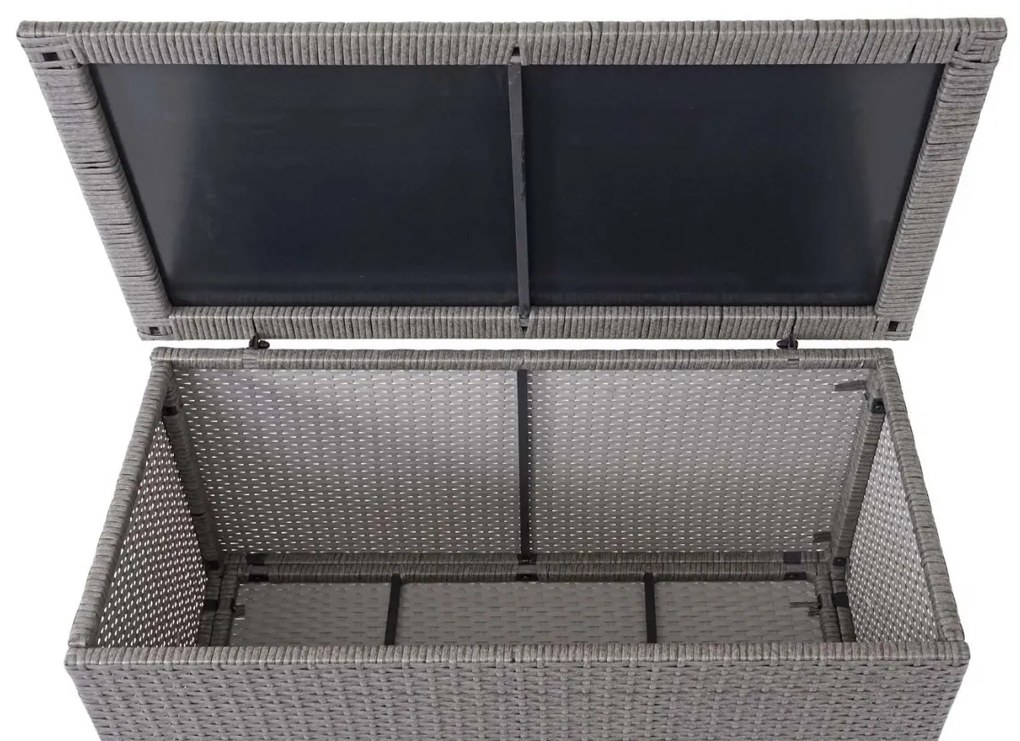 Polyratanový záhradný úložný box HWC-D88 - základná sivá, 63x135x52cm 320l