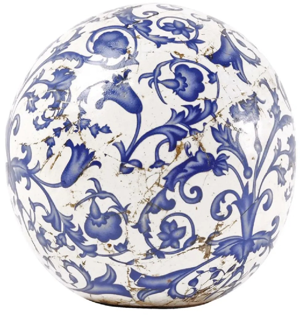 Záhradná keramická dekoračná guľa Kelly, 11,2x12,2 cm, biela/modrá