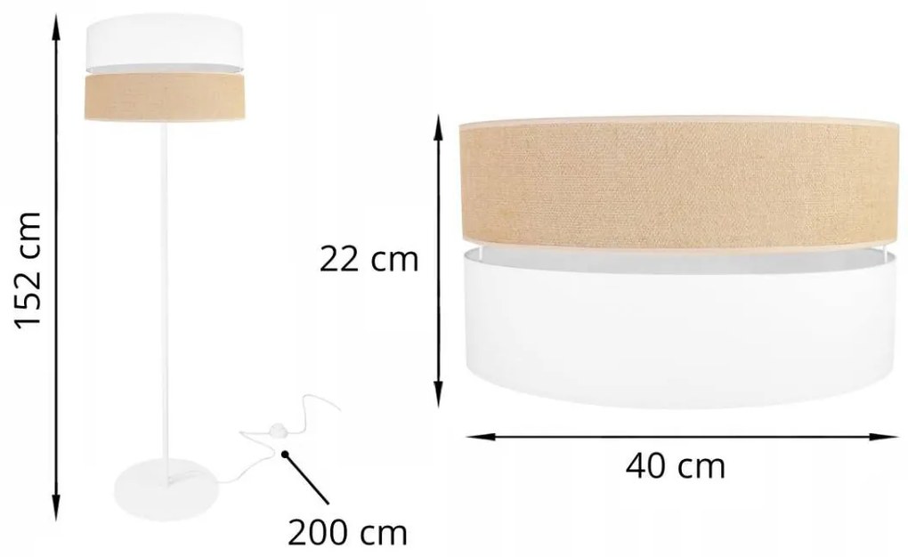 Stojacia lampa Juta, 1x jutové/biele textilné tienidlo, o, w
