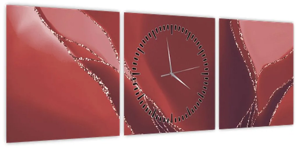 Obraz - Červená abstraktná kvetina N⁰2 (s hodinami) (90x30 cm)