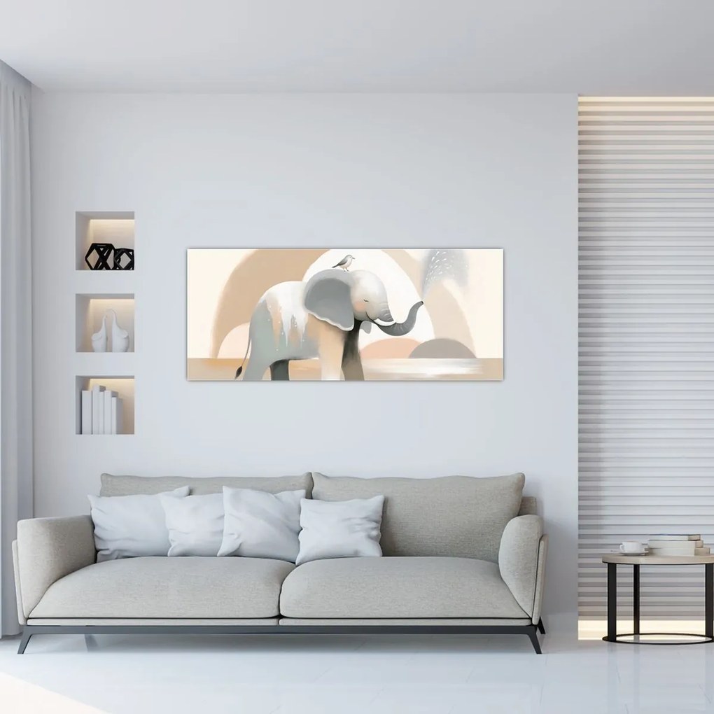 Obraz - Slon v pastelových farbách (120x50 cm)
