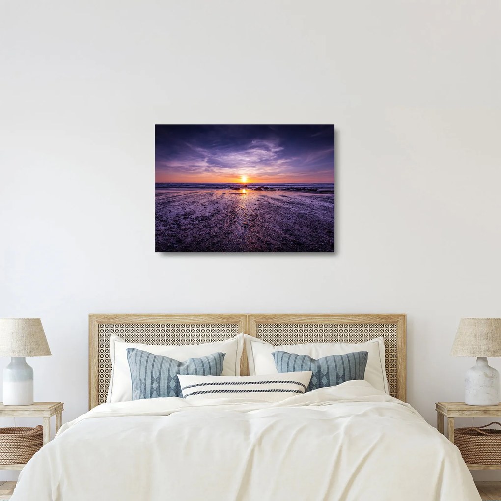 Sklenený obraz pláže - západ slnka (70x50 cm)