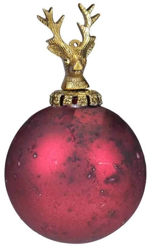 Červená antik sklenená vianočná guľa s jeleňom Deer - Ø10* 16 cm