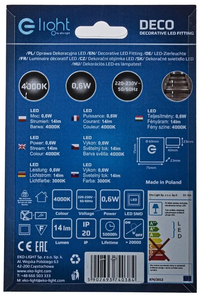 Schodiskové LED svietidlo Deco, 1x LED 0,6w, 4000k, s