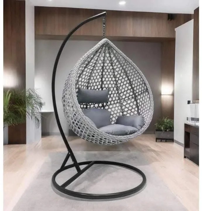 Závesné hojdacie kreslo ELBA - sivé + sivé vankúše