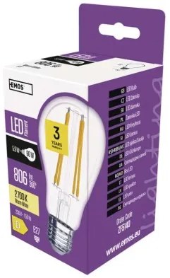 EMOS LED žiarovka Filament E27, A60, 5,9 W, teplá biela