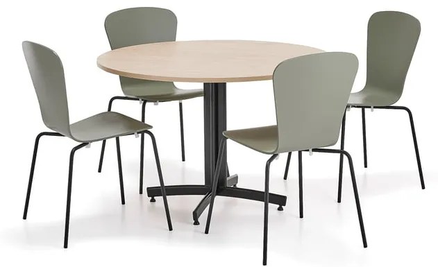 Zostava nábytku SANNA + MILLA, 1 stôl, 4 stoličky, čierna/olivová zelená