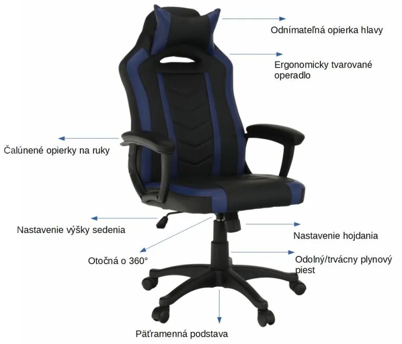 Kondela Kancelárske-herné kreslo, AGENA, čierna-modrá
