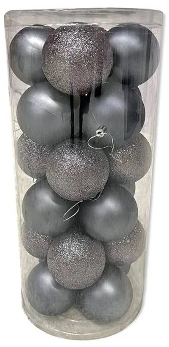 DECOLED Plastové koule, prům. 8 cm, šedá, 12x matná, 12x glitter
