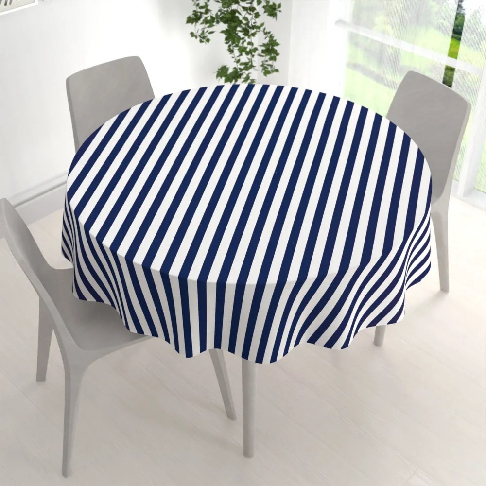 Biante Bavlnený okrúhly obrus Sandra SA-619 Modro-biele námornícke pruhy Ø 120 cm