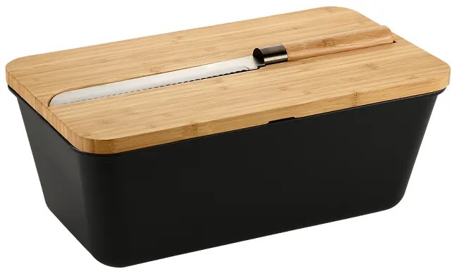 Kesper Chlebník veľký, s bambusovým vekom a nožom 3v1 – čierny