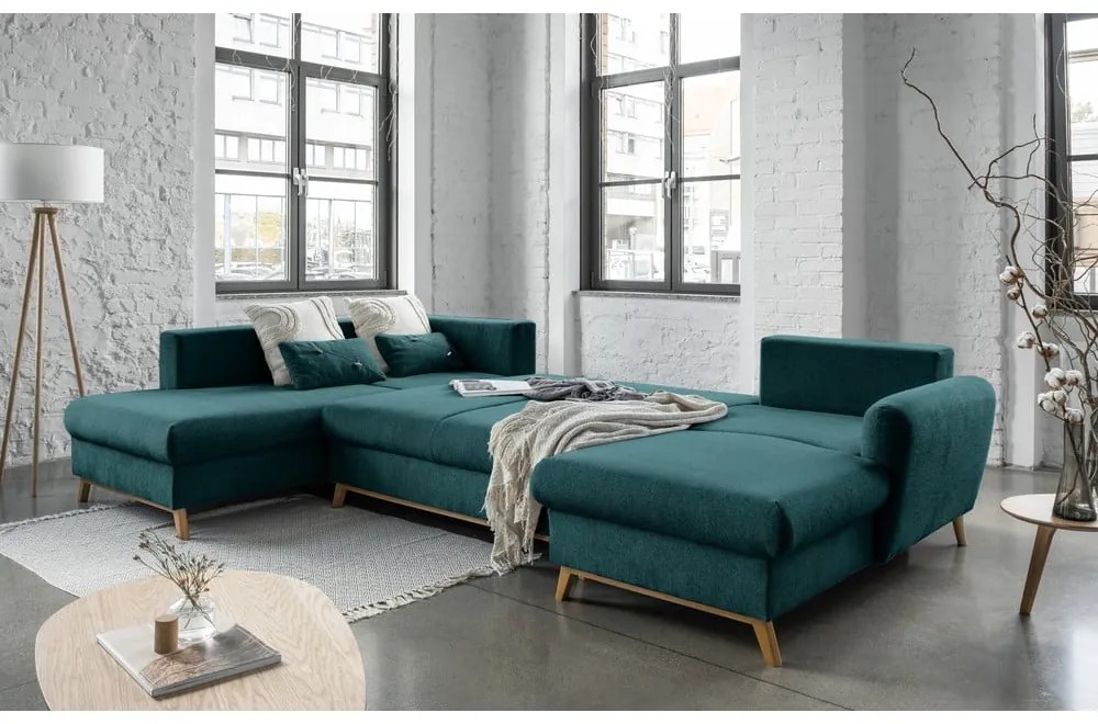 Tyrkysová rozkladacia pohovka do "U" Miuform Scandic Lagom, ľavý roh