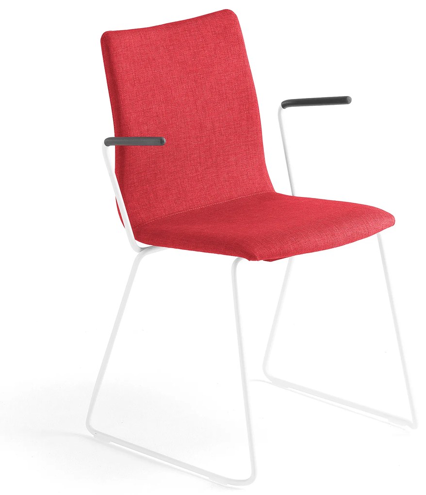Konferenčná stolička OTTAWA, s kĺzavou základňou a opierkami rúk, červená