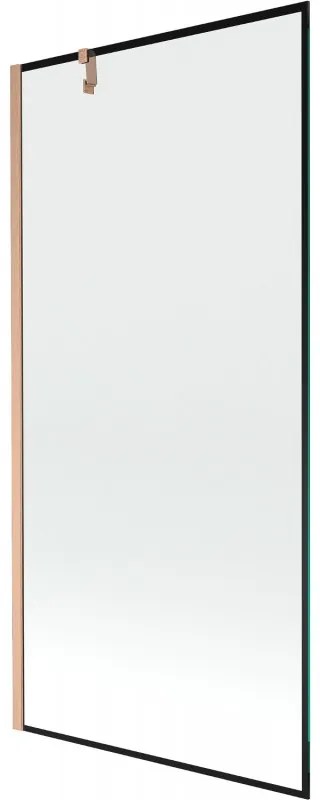 Mexen Next, 1-krídlová vaňová zástena 90 x 150 cm, 6mm číre sklo - čierny vzor, medená matná, 895-090-000-00-70-65