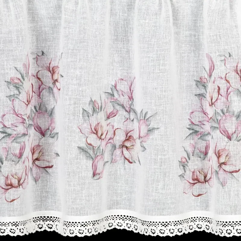 EUROFIRANY Záclona zdobená čipkou 150 cm x 60 cm ružová 100 % polyester