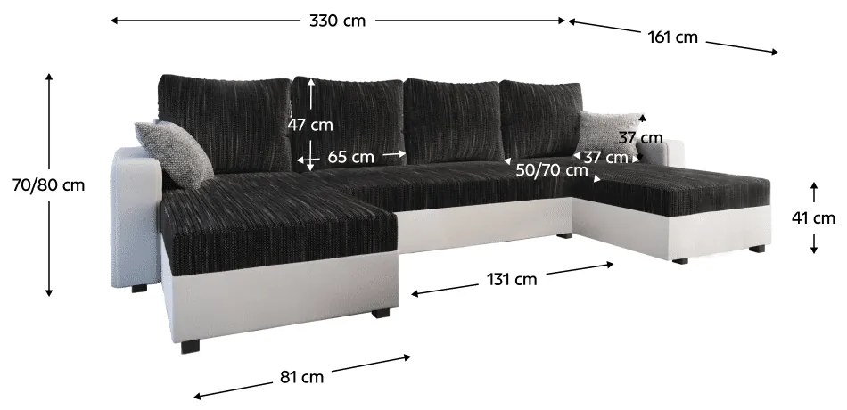 Kondela Univerzálna sedacia súprava, čierna/biela/sivá, TRIPOLIS U