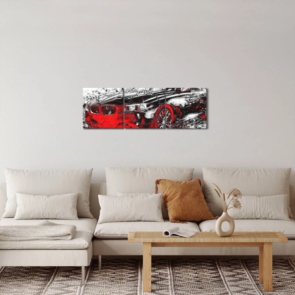 Obraz - Maľované auto v akcii (s hodinami) (90x30 cm)