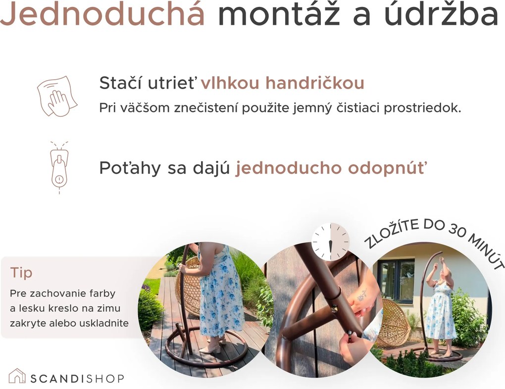 Biele závesné kreslo KOKON so stojanom, bielo-sivý vankúš