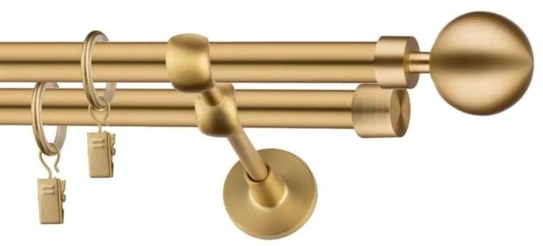 Dekorstudio Garniža dvojradová Guľa MODERN zlatá 19mm Dĺžka: 120cm, Typ uchytenia: Držiak dvojitý modern, Typ príslušenstva: Krúžky tiché so štipcami