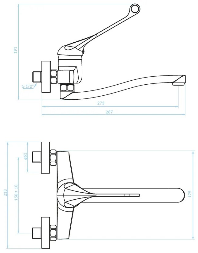 Kuchinox Madera, nástenná drezová batéria 150mm s lekárskou pákou, chrómová, LAV-BQM_08MD