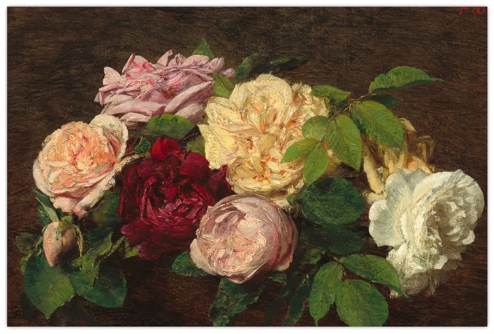 Obraz - Henri Fantin-Latour, Roses de Nice on a Table, reprodukcia (90x60 cm)