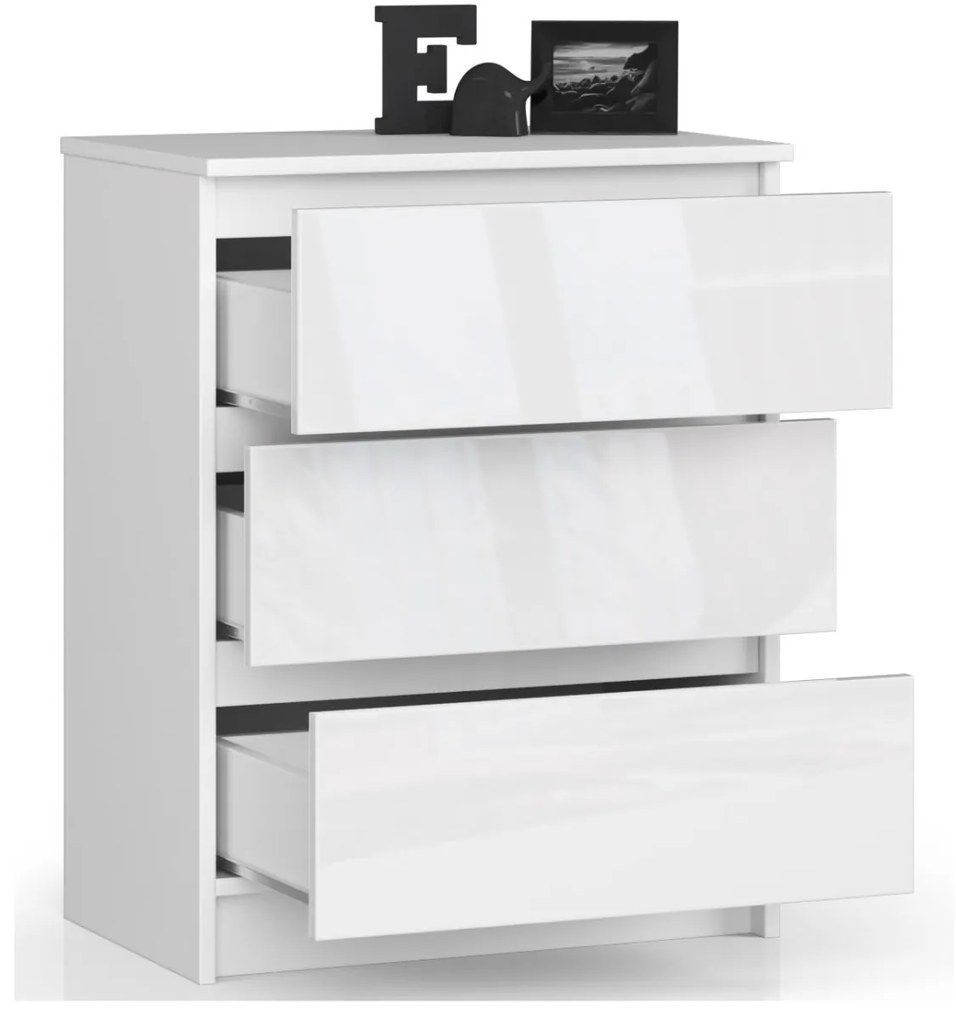 Komoda Kuba 60 cm - 3 zásuvky biela lesklá