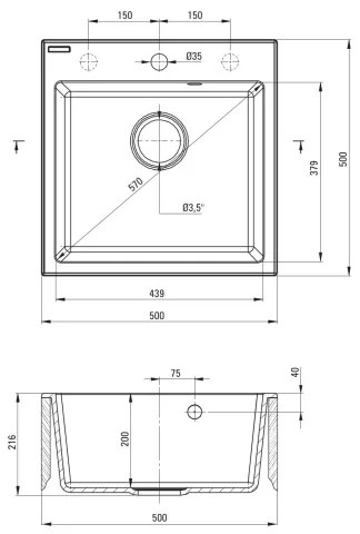 Deante ZQJNN103 - Kuchynský drez EVORA 50x50 cm + drezová batéria granit/čierna
