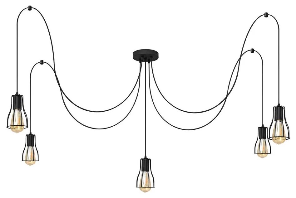 Luster na lanku TUBE 5xE27/15W/230V pavúk čierna