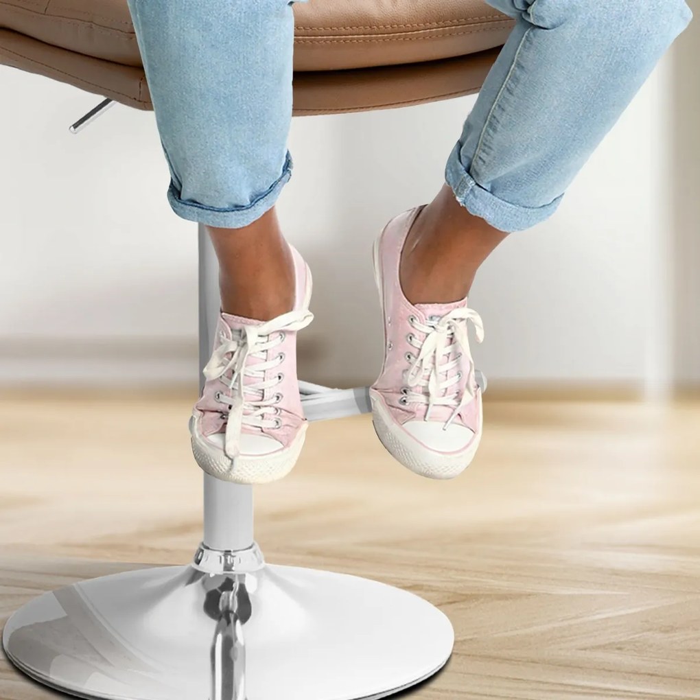 Barová stolička Damar - koženka, chróm rám - svetlohnedá