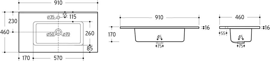 Comad Nábytkové keramické umývadlo GO 90/DP-8095, 91x46 cm, biela lesklá