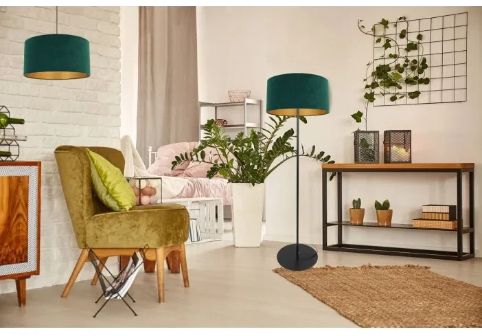Štýlová stojaca lampa s velúrovým tienidlom MEDIOLAN
