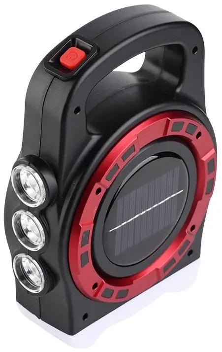 VERK Prenosné dobíjacie solárne LED svietidlo HB-6678C s funkciou powerbanky - červená