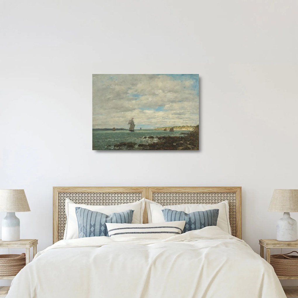Sklenený obraz - Eugène Boudin, Coast of Brittany, reprodukcia (70x50 cm)