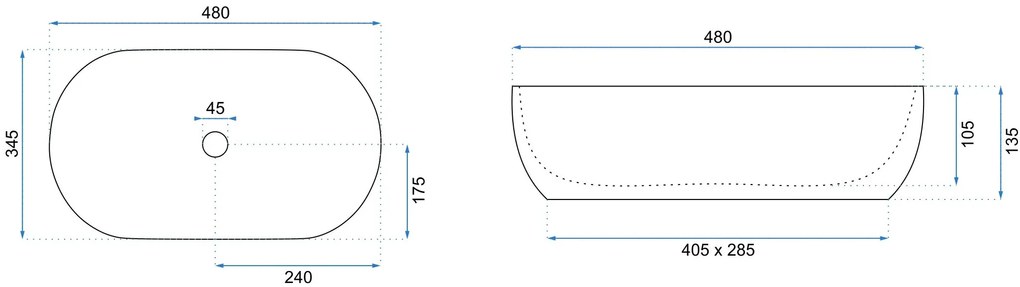Rea Amelia Marmo Shiny, keramické umývadlo na dosku 480x345x135 mm, imitácia kameňa, REA-U8001