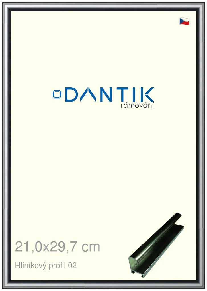DANTIK rám na obraz 21x29,7 | ALU Šedá leská (Sklo Čiré)